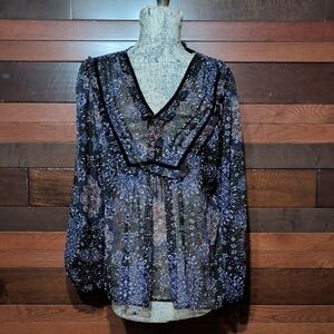 Maurices Black and Blue Patterned Sheer Blouse